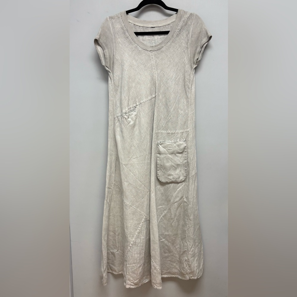 Linen Cap Sleeve Maxi Dress Made in Italy -Heather Gray Size Medium